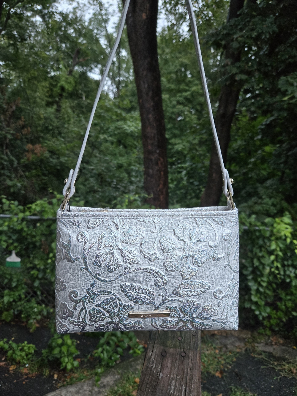 Brahmin Estonia Silver Floral Embossed Shoulder Bag NWT